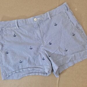 Polo Ralph Lauren Seersucker Shorts Women's 10‎ Blue Nautical Anchor Embroidered